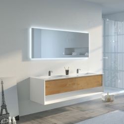 Meuble de salle de bain suspendu blanc, meuble 2 vasques 140 cm Avellino