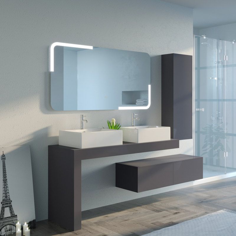Meuble de salle de bain gris double vasque, meuble de salle de bain gris  anthracite ref: Melizzano 1400