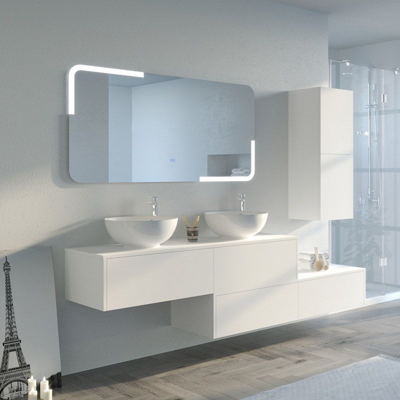 Ensemble meubles de salle de bain : vasque en céramique encastrable,  meuble, miroir LED - AD BATH