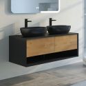 Meuble salle de bain SANZA 1200 Noir et Bois naturel