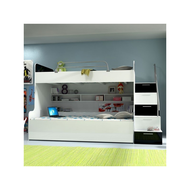 9159 raj 2 blanc et noir lit mezzanine enfant